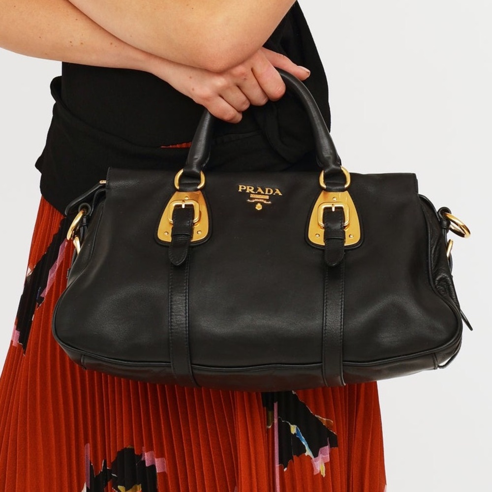 PRADA 100% Authentic Prada Convertible Belted Satchel Tessuto and Leather.